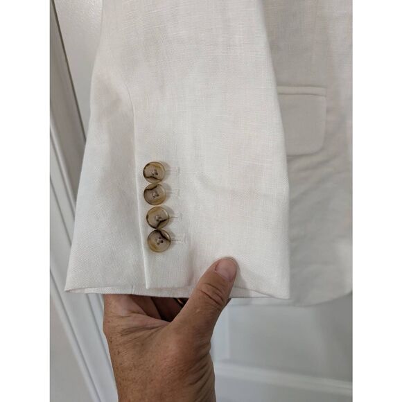 Banana Republic Lina Linen Blazer women's 10 white BR coastal SU 2024 one button - Picture 5 of 8